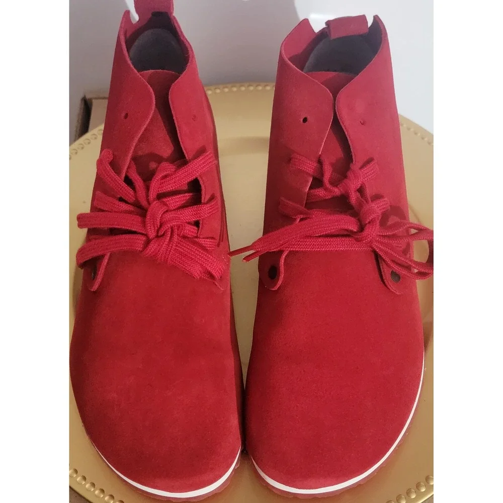 Birkenstock‎ Dundee Red Suede Lace Up Chukka Ankle Boots Womens E41
